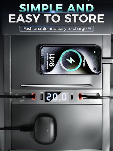 Qoope 2 Type-C Tesla USB Hub for Tesla Model 3 Model Y Accessories 2024 2023 2022 2021 Tesla Car USB Charger Multi Port with Fast Charger Retractable Cable Docking Station (Not Fit Model 3 2024) in Kuwait