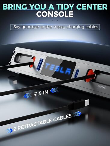 Qoope 2 Type-C Tesla USB Hub for Tesla Model 3 Model Y Accessories 2024 2023 2022 2021 Tesla Car USB Charger Multi Port with Fast Charger Retractable Cable Docking Station (Not Fit Model 3 2024) in Kuwait