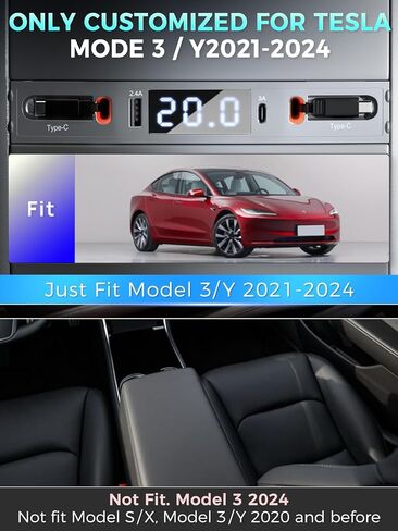 Qoope 2 Type-C Tesla USB Hub for Tesla Model 3 Model Y Accessories 2024 2023 2022 2021 Tesla Car USB Charger Multi Port with Fast Charger Retractable Cable Docking Station (Not Fit Model 3 2024) in Kuwait