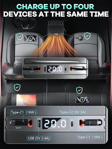 Qoope 2 Type-C Tesla USB Hub for Tesla Model 3 Model Y Accessories 2024 2023 2022 2021 Tesla Car USB Charger Multi Port with Fast Charger Retractable Cable Docking Station (Not Fit Model 3 2024) in Kuwait