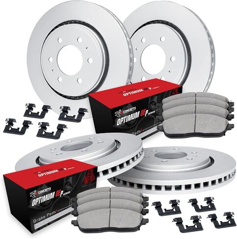R1 Concepts Front and Rear Brake Kit For 2011-2013 INFINITI QX56, 2014-2024 INFINITI QX80, 2017-2024 Nissan Armada| Blank Brake Rotors| Optimum OEP Brake Pads and Rotors Kit| Hardware included in Saudi Arabia