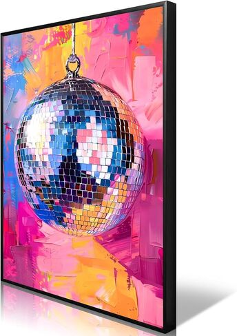 Trendy Soft Pink Disco Ball Canvas Wall Art Funky Girl Silver Mirrorball Textured Poster Maximalist Preppy Print Vintage 70s Bar Cart Dopamine Wall Decor for Girly Dorm Bedroom 12x16in Unframed in Saudi Arabia