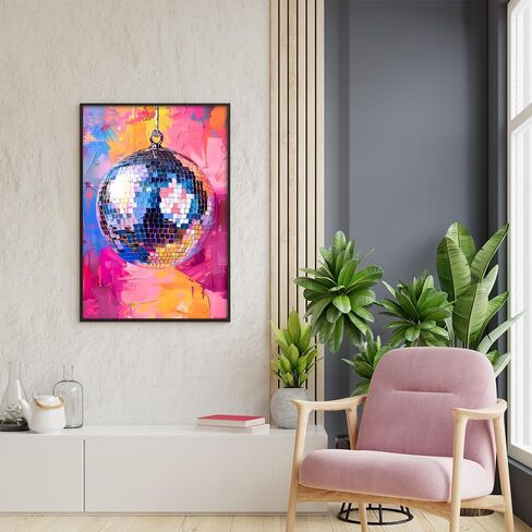 Trendy Soft Pink Disco Ball Canvas Wall Art Funky Girl Silver Mirrorball Textured Poster Maximalist Preppy Print Vintage 70s Bar Cart Dopamine Wall Decor for Girly Dorm Bedroom 12x16in Unframed in Saudi Arabia