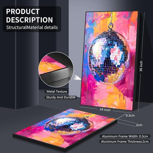 Trendy Soft Pink Disco Ball Canvas Wall Art Funky Girl Silver Mirrorball Textured Poster Maximalist Preppy Print Vintage 70s Bar Cart Dopamine Wall Decor for Girly Dorm Bedroom 12x16in Unframed in Saudi Arabia