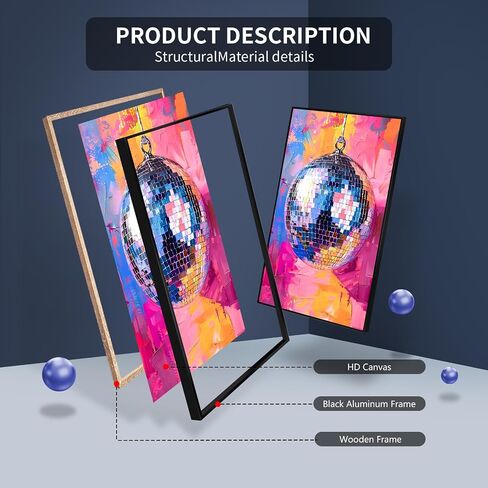 Trendy Soft Pink Disco Ball Canvas Wall Art Funky Girl Silver Mirrorball Textured Poster Maximalist Preppy Print Vintage 70s Bar Cart Dopamine Wall Decor for Girly Dorm Bedroom 12x16in Unframed in Saudi Arabia