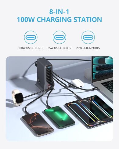 600W USB-C GAN Charger 8 in 1 شحن HUB DUAL 140W PPS PORT+منفذ PD DUAL in Kuwait