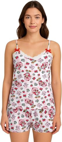 Womens Pajama Sets - 2 Piece Strawberry Shortcake Betty Boop Cami Top and Pajama Short Set (Sizes S-XL) in Saudi Arabia