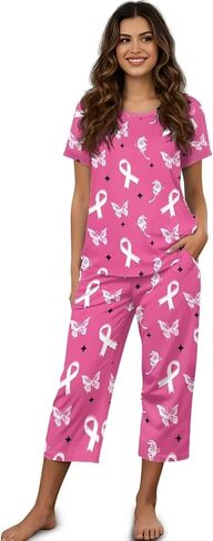 مجموعات Pajama للنساء نساء مجموعات Pajama Soft 2 قطعة pjs مجموعة قصيرة الأكمام صالة مجموعة ملابس النوم مع جيوب in Kuwait