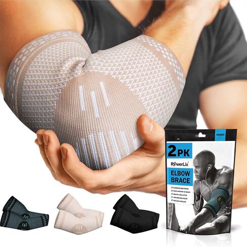 POWERLIX 2Pack Elbow Orthopedic Brace Compression Support (Pair) - Elbow Sleeve for Tennis, Golfer’s, Bursitis, and Sprains, Arthritis, Tendonitis. Pain Relief(Black, L) in Saudi Arabia