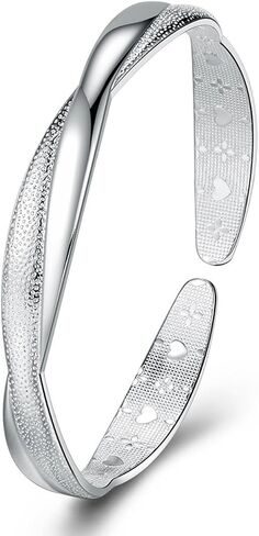 Ladies Sterling Silver Bracelet, S925 Adjustable Open Cuff Stackable Bracelets, Italian Handmade Jewelry Gift in Kuwait
