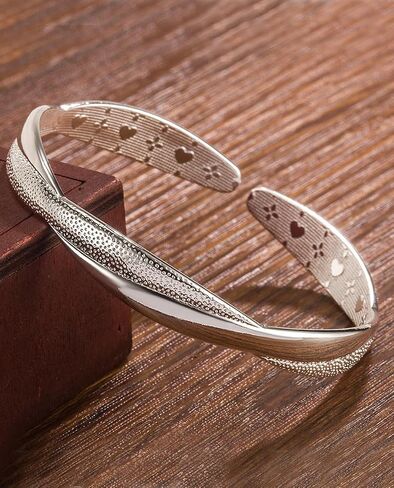 Ladies Sterling Silver Bracelet, S925 Adjustable Open Cuff Stackable Bracelets, Italian Handmade Jewelry Gift in Kuwait