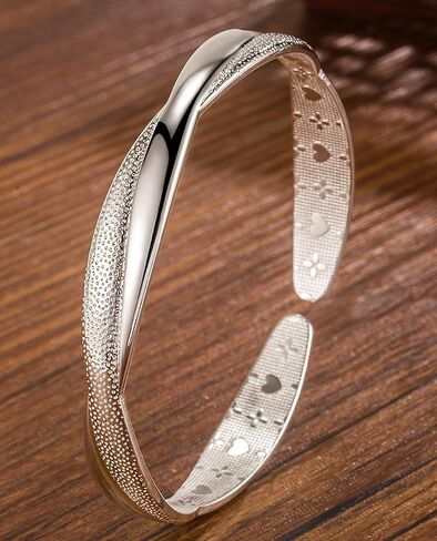 Ladies Sterling Silver Bracelet, S925 Adjustable Open Cuff Stackable Bracelets, Italian Handmade Jewelry Gift in Kuwait