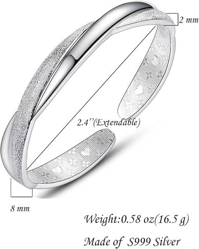 Ladies Sterling Silver Bracelet, S925 Adjustable Open Cuff Stackable Bracelets, Italian Handmade Jewelry Gift in Kuwait