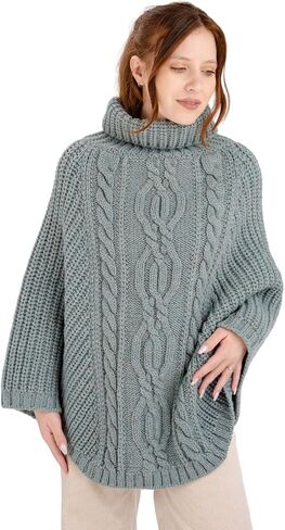 SAOL 100 ٪ Merino Wool Cable Knit Ladies Irish Aran Poncho Cardigan in Saudi Arabia