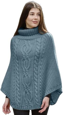 SAOL 100 ٪ Merino Wool Cable Knit Ladies Irish Aran Poncho Cardigan in Saudi Arabia