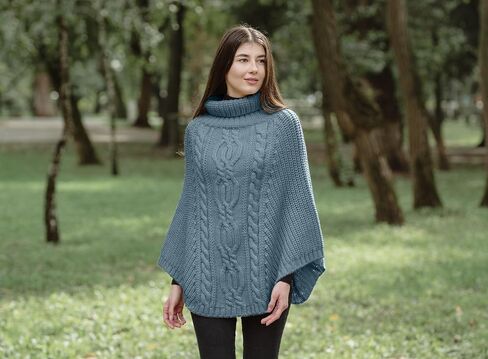 SAOL 100 ٪ Merino Wool Cable Knit Ladies Irish Aran Poncho Cardigan in Saudi Arabia