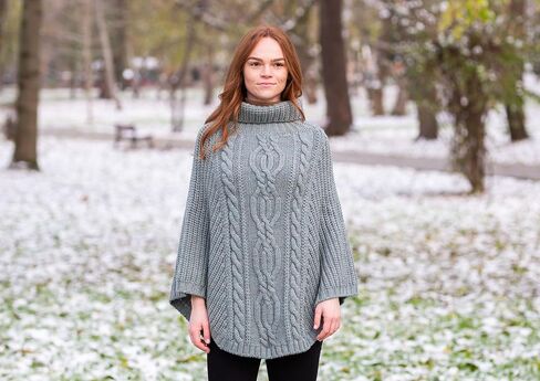 SAOL 100 ٪ Merino Wool Cable Knit Ladies Irish Aran Poncho Cardigan in Saudi Arabia