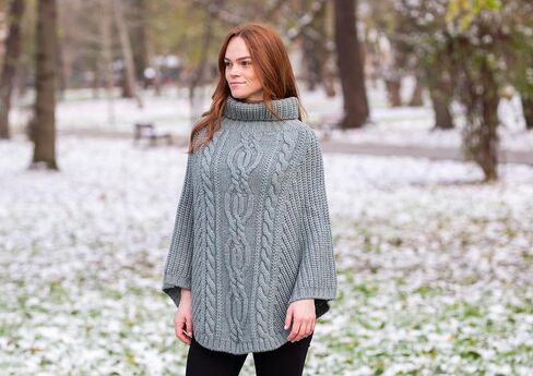 SAOL 100 ٪ Merino Wool Cable Knit Ladies Irish Aran Poncho Cardigan in Saudi Arabia
