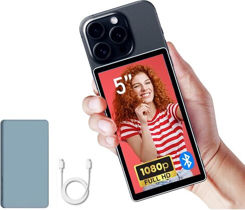 CP5 Lite 5" 1080P Selfie Monitor Screen for iPhone Andriod, Phone Vlog Back Rear Camera Mirror, One Click Connection 50M Range, with Magnetic Blue Case in Kuwait