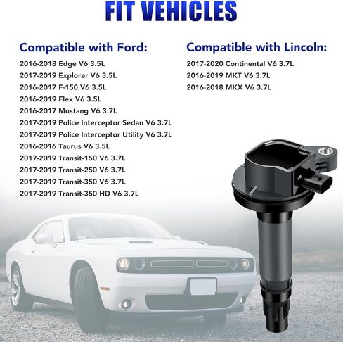 LCWRGS Ignition Coil Coil Pack و Spark Plugs تناسب 3.5 3.7 2016 2017 2018 2019 Ford Edge Explorer F150 Flex Mustang Taurit Transit 150 250 350 Lincoln MKT MKX Continental UF823 DG563 ، مجموعة من 6 in Saudi Arabia