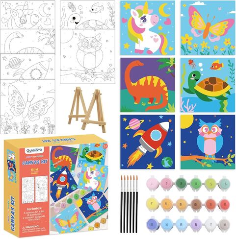 Kids Paint by Number Kits Including 6 Pre-Drawn Canvas for Painting, 6 Brushes 17 Paints and 2 Easels, Perfect Art Painting Kit for Kids, Arts and Crafts Painting for Kids Ages 8-12 in Kuwait