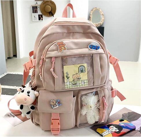 حقيبة الظهر Kawaii مع Plush Plush Kawaii Pin Accessories سعة كبيرة حقائب المدارس الجمالية in Kuwait