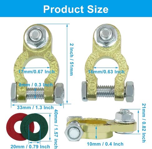 Hitefu Pure Copper Battery Terminal Connectors, M8 x 21mm Bolt Battery Cable Ends with Anti-corrosion Pad for Car, RV Accessories, Automotive & Marine Battery (2 Pairs) in Saudi Arabia