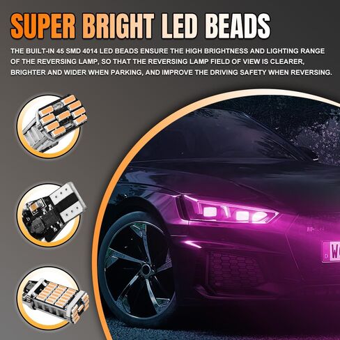 4 أجهزة كمبيوتر LED مصابيح عكسية ، لمبة إضاءة عكسية ، T15 4014 45SMD نسخ احتياطي لمصباح تشغيل الإشارة ، وملحقات السيارة العالمية خالية من الخالية من المصابيح والتشغيل لمعظم السيارات (وردية) in Kuwait