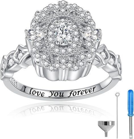 Sterling Silver Urn Ring for Ashes 925 Vintage Cremation Jewelry Ash Cubic Zirconia Butterfly Bereavement Keepsake Rings Memorial Gifts for Women in Saudi Arabia