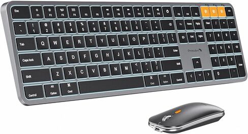 ProtoArc Backlit Bluetooth Keyboard and Mouse for Mac, KM100-A Multi-Device Wireless Keyboard Mouse for Mac, Full Size Rechargeable for MacBook Pro/Air, iMac, iPhone, iPad, White Silver in Saudi Arabia