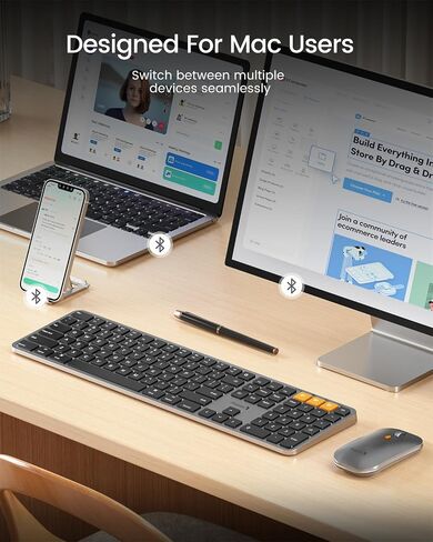 ProtoArc Backlit Bluetooth Keyboard and Mouse for Mac, KM100-A Multi-Device Wireless Keyboard Mouse for Mac, Full Size Rechargeable for MacBook Pro/Air, iMac, iPhone, iPad, White Silver in Saudi Arabia