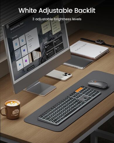 ProtoArc Backlit Bluetooth Keyboard and Mouse for Mac, KM100-A Multi-Device Wireless Keyboard Mouse for Mac, Full Size Rechargeable for MacBook Pro/Air, iMac, iPhone, iPad, White Silver in Saudi Arabia
