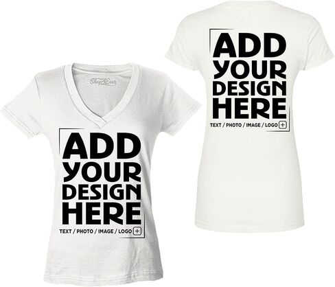 تصميم مخصص مخصص الخاص بك من الأمام الظهر الخاص بك نساء V-neck تي شيرت نحيف الملاءمة قابلة للتخصيص in Kuwait
