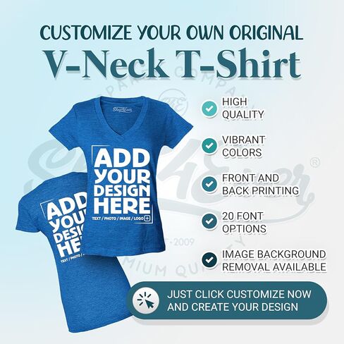 تصميم مخصص مخصص الخاص بك من الأمام الظهر الخاص بك نساء V-neck تي شيرت نحيف الملاءمة قابلة للتخصيص in Kuwait