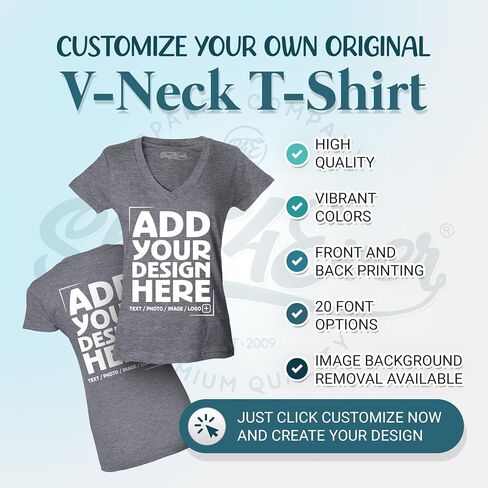 تصميم مخصص مخصص الخاص بك من الأمام الظهر الخاص بك نساء V-neck تي شيرت نحيف الملاءمة قابلة للتخصيص in Kuwait