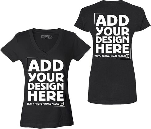 تصميم مخصص مخصص الخاص بك من الأمام الظهر الخاص بك نساء V-neck تي شيرت نحيف الملاءمة قابلة للتخصيص in Kuwait