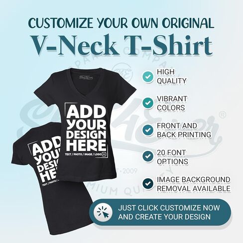 تصميم مخصص مخصص الخاص بك من الأمام الظهر الخاص بك نساء V-neck تي شيرت نحيف الملاءمة قابلة للتخصيص in Kuwait