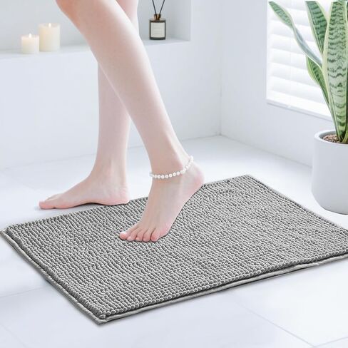 Bath Mats for Bathroom Non Slip 24"x16" - Soft Chenille Bathroom Rugs for Bath Decor, Quick Dry Absorbent Washable Bath Rugs for Bathroom Floor (Grey) in Saudi Arabia