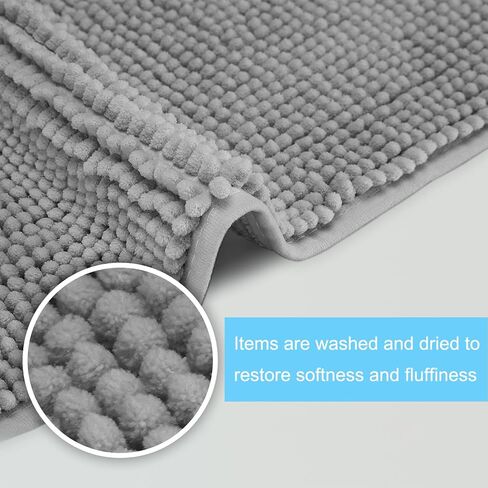 Bath Mats for Bathroom Non Slip 24"x16" - Soft Chenille Bathroom Rugs for Bath Decor, Quick Dry Absorbent Washable Bath Rugs for Bathroom Floor (Grey) in Saudi Arabia
