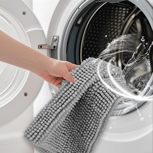 Bath Mats for Bathroom Non Slip 24"x16" - Soft Chenille Bathroom Rugs for Bath Decor, Quick Dry Absorbent Washable Bath Rugs for Bathroom Floor (Grey) in Saudi Arabia