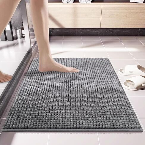 Bath Mats for Bathroom Non Slip 24"x16" - Soft Chenille Bathroom Rugs for Bath Decor, Quick Dry Absorbent Washable Bath Rugs for Bathroom Floor (Grey) in Saudi Arabia