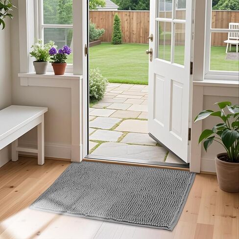 Bath Mats for Bathroom Non Slip 24"x16" - Soft Chenille Bathroom Rugs for Bath Decor, Quick Dry Absorbent Washable Bath Rugs for Bathroom Floor (Grey) in Saudi Arabia