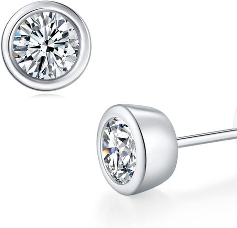 Cubic Zirconia Synthetic Diamond Earrings for Women 925 Sterling Silver Bezel Set Round Studs in Kuwait