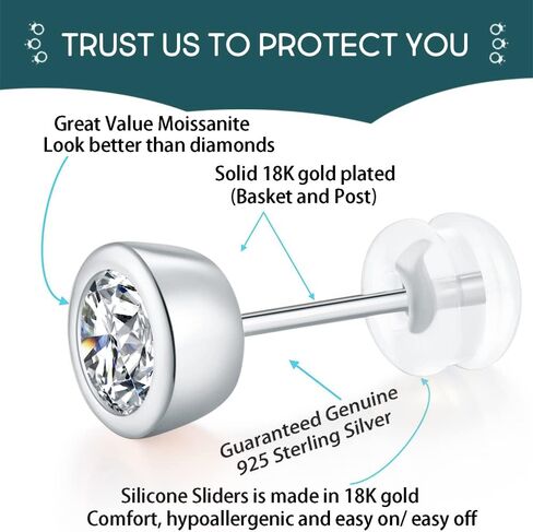 Cubic Zirconia Synthetic Diamond Earrings for Women 925 Sterling Silver Bezel Set Round Studs in Kuwait