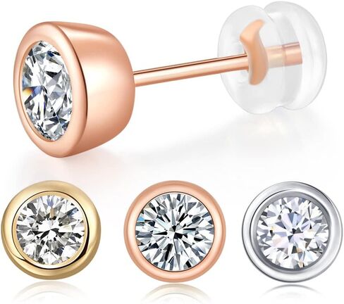 Cubic Zirconia Synthetic Diamond Earrings for Women 925 Sterling Silver Bezel Set Round Studs in Kuwait