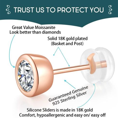 Cubic Zirconia Synthetic Diamond Earrings for Women 925 Sterling Silver Bezel Set Round Studs in Kuwait
