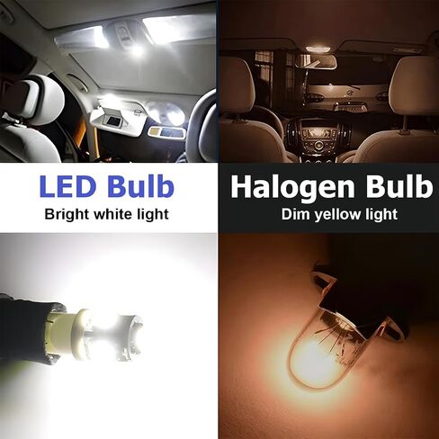 10PCS T10 LED Car Light Bulb, 12V 6000K Automotive Wedge 194 168 2825 5050 5SMD LED Bulb Chips Dome Lights, Universal for Vehicle Map Door Courtesy License Plate Lights and More（White） in Saudi Arabia
