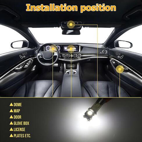10PCS T10 LED Car Light Bulb, 12V 6000K Automotive Wedge 194 168 2825 5050 5SMD LED Bulb Chips Dome Lights, Universal for Vehicle Map Door Courtesy License Plate Lights and More（White） in Saudi Arabia