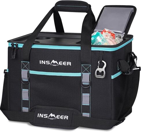 INSMEER Soft Cooler Bag with Hard Shell & 2 Cup Holders, Portable 40L/70 Cans Collapsible Cooler Bags Insulated with Leakproof for Travel, ice chests and Cooler Lunch Box for Beach Camping Picnic in Kuwait
