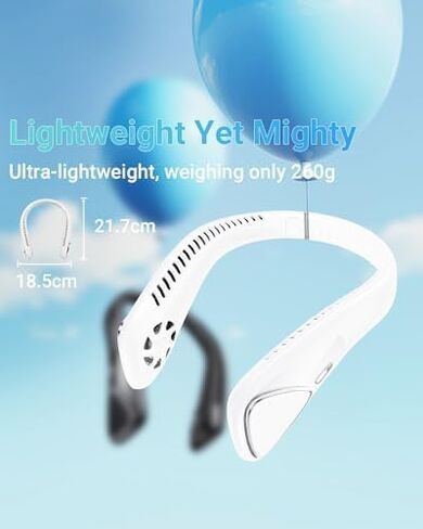 Bladeless Neck Fan - Portable Neck Fan with 3 Wind Speed,USB Rechargeable Personal Neck Fan, Hands-Free Design USB Fan - Ideal for Outdoor Activities and Travel in Saudi Arabia